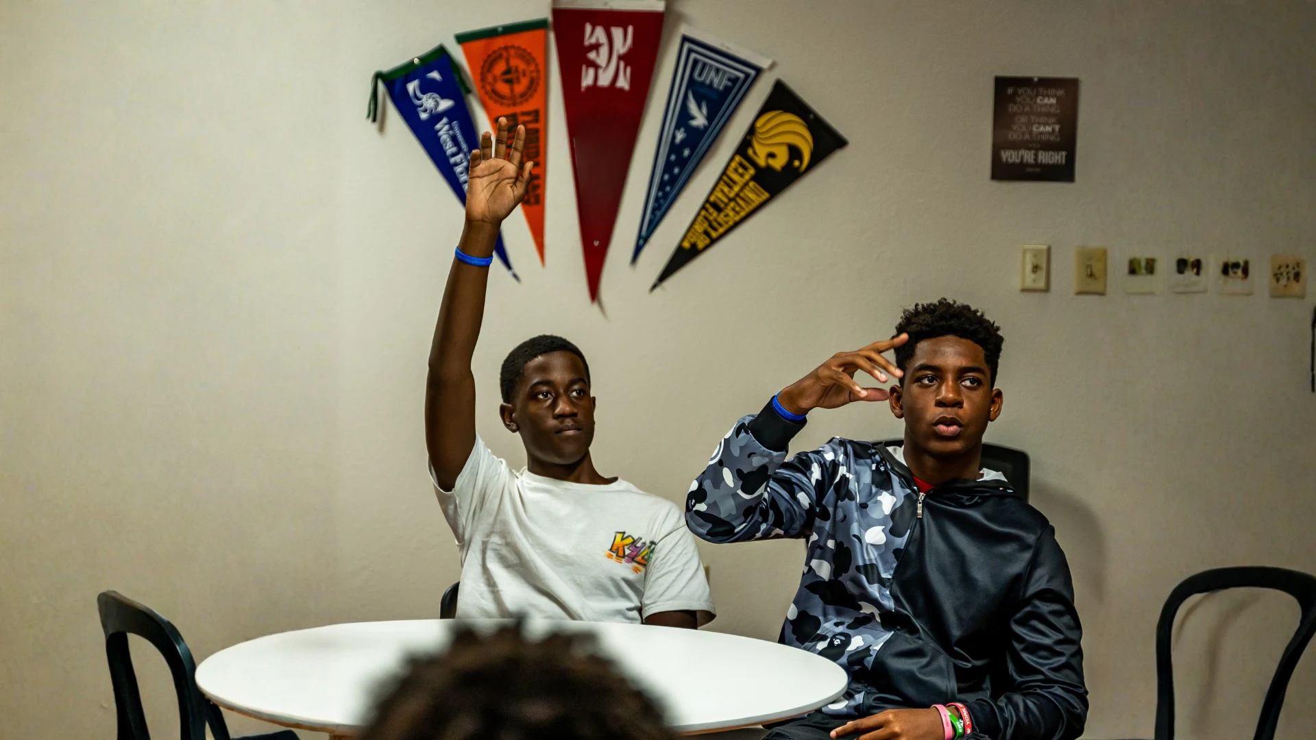 Students participating in a classroom discussion