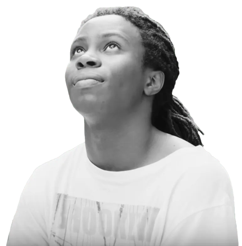 A young person looking upward